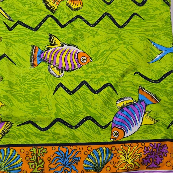 Rima International Fish Print Hawaiian Shirt 2XL Green Short Sleeve‎ Beachwear - Picture 10 of 12
